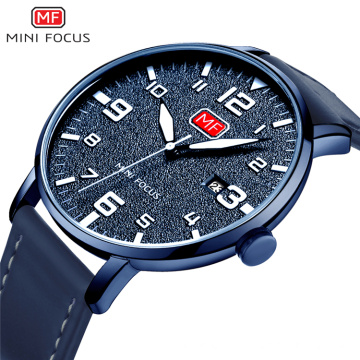 MINI FOCUS 0158 L Brand Luxury Luminous Men Sports Watches Quartz Date Clock Blue Leather Military Watch relogio masculino